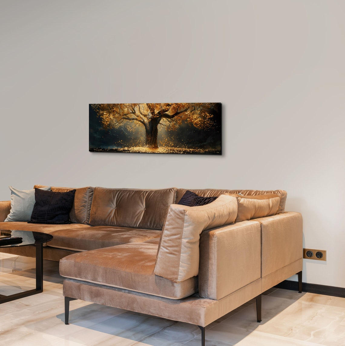 Golden Tree of Life on Black Shimmering Luxury Panoramic Poster - Image 5