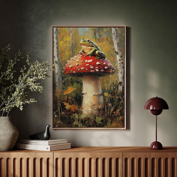 Whimsical Frog On Mushroom Autumn Forest Art Print