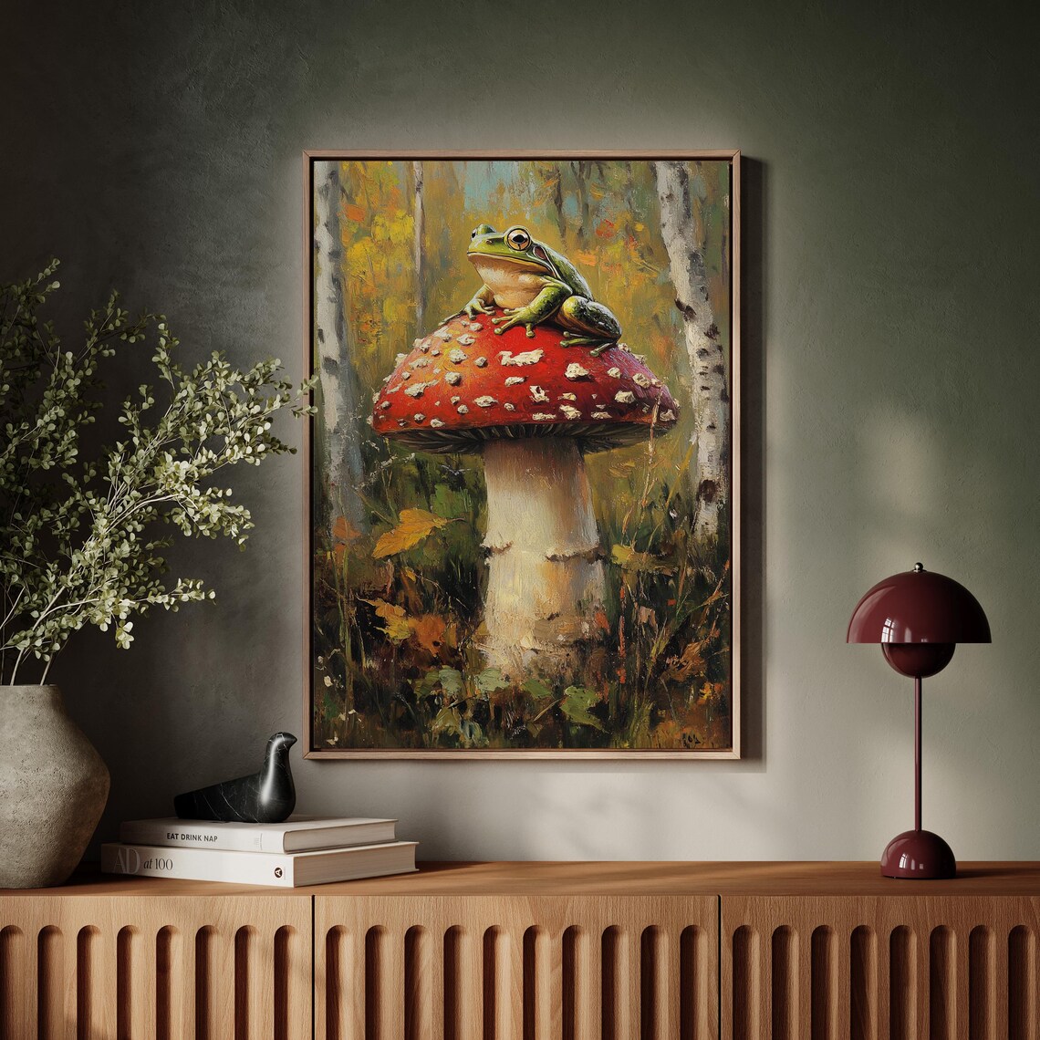 Whimsical Frog On Mushroom Autumn Forest Art Print
