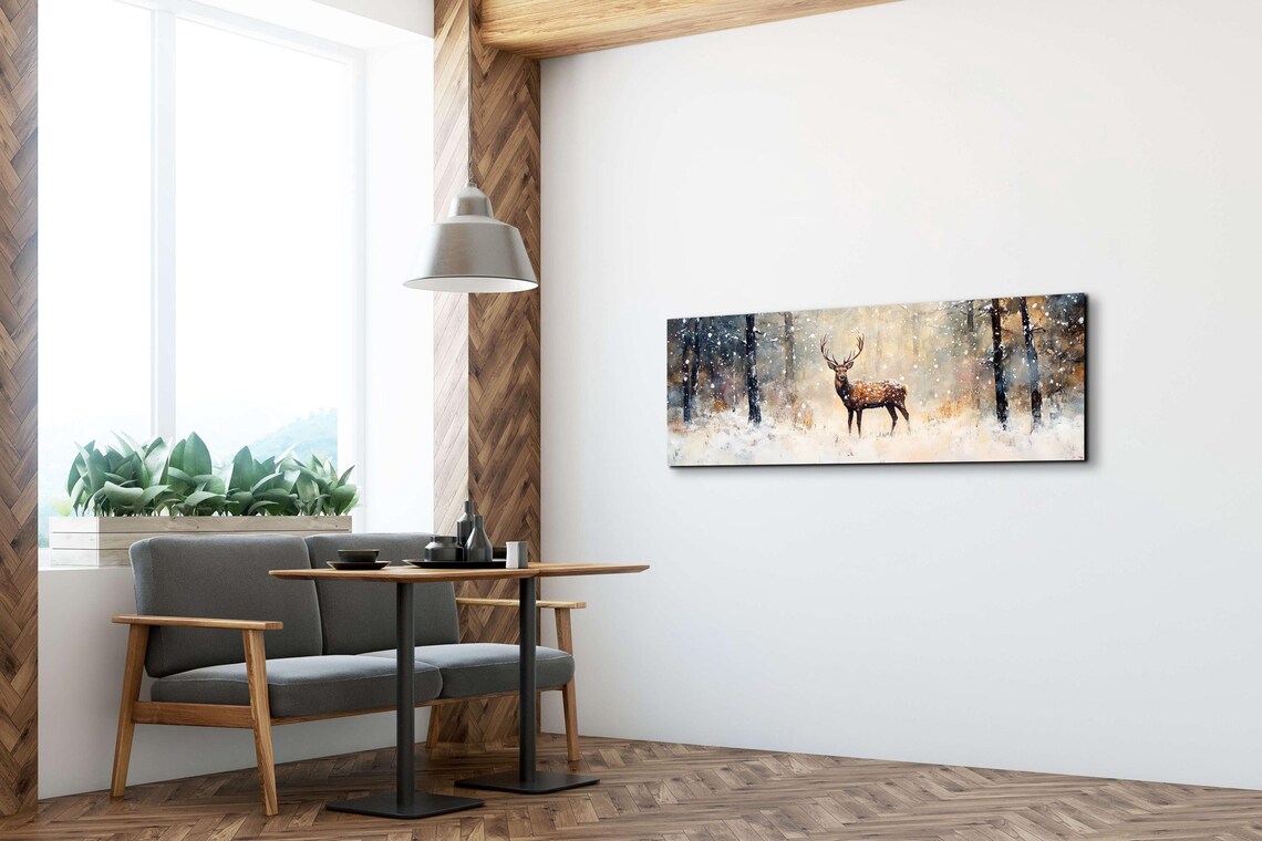 Elk Standing In Snowy Forest Winter Wildlife Painting Poster - Image 7