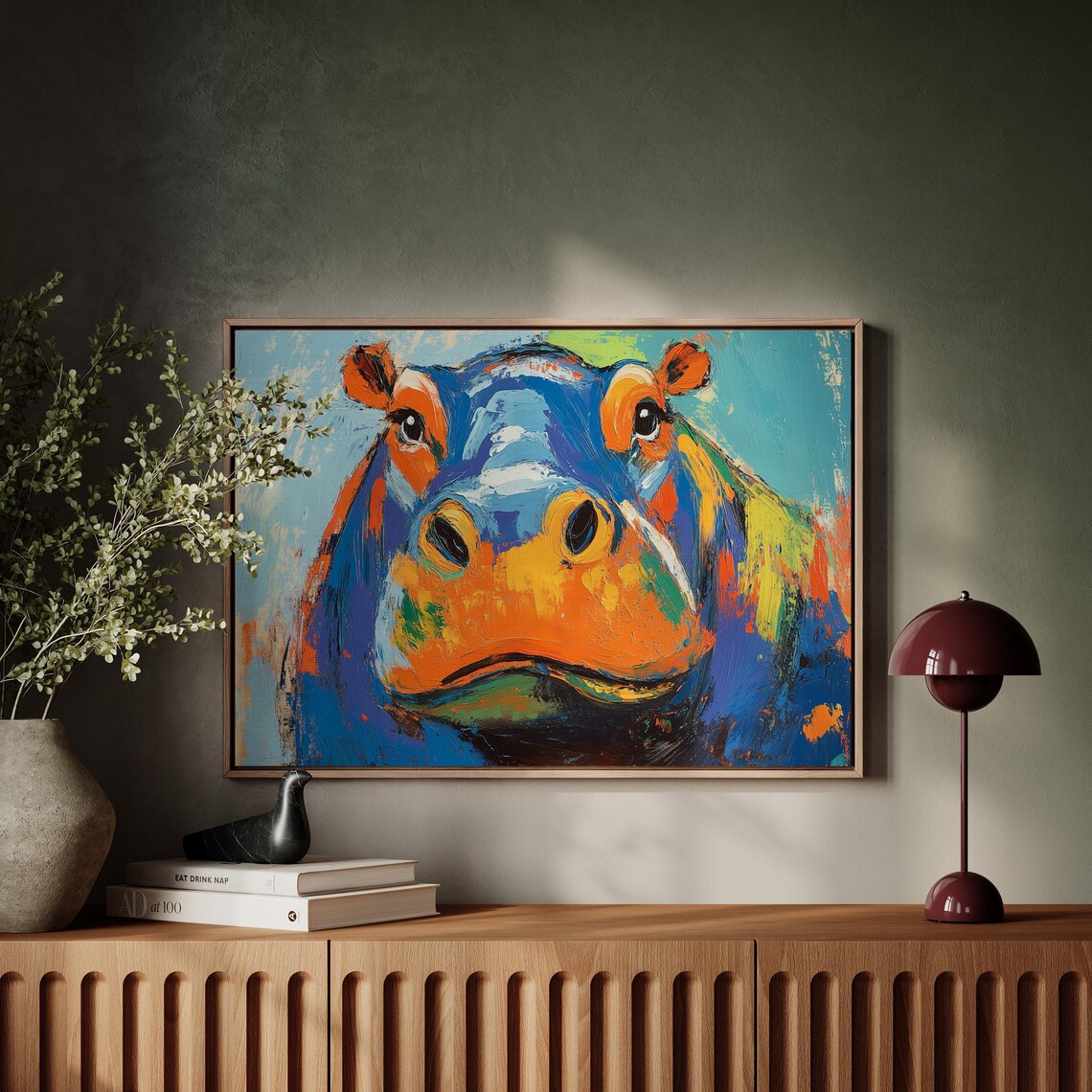 Vibrant Abstract Hippo Portrait Art Print - Image 4