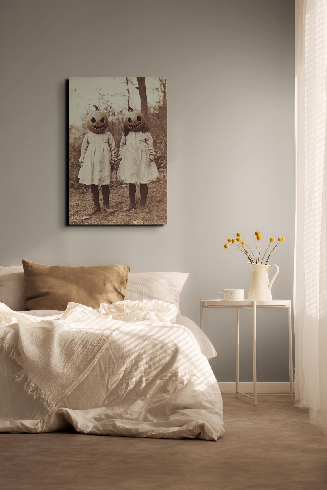 Sepia Pumpkin Head Children Vintage Halloween Creepy Photo Poster - Image 6