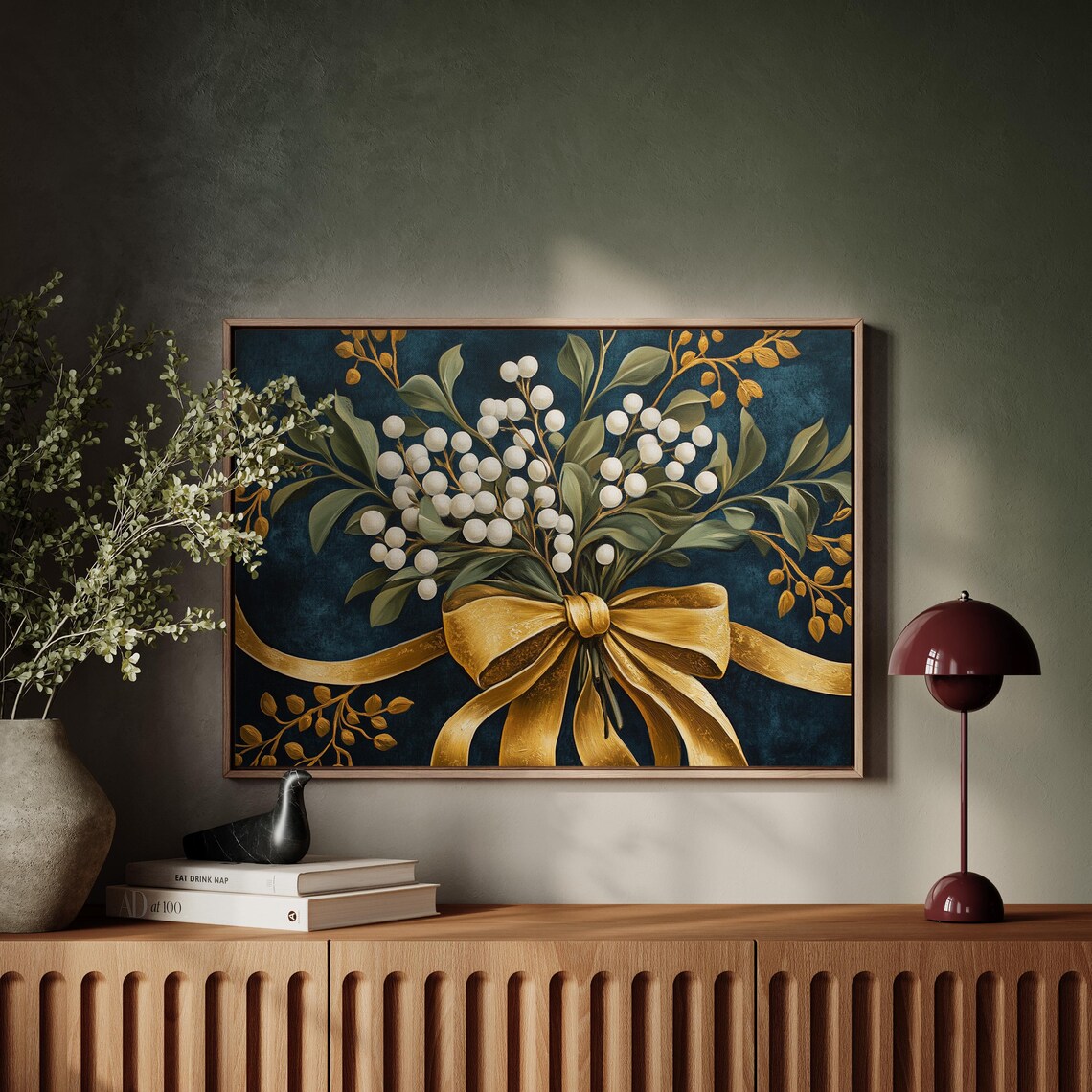 Gold Bow And White Berries Christmas Wall Decor - Image 5