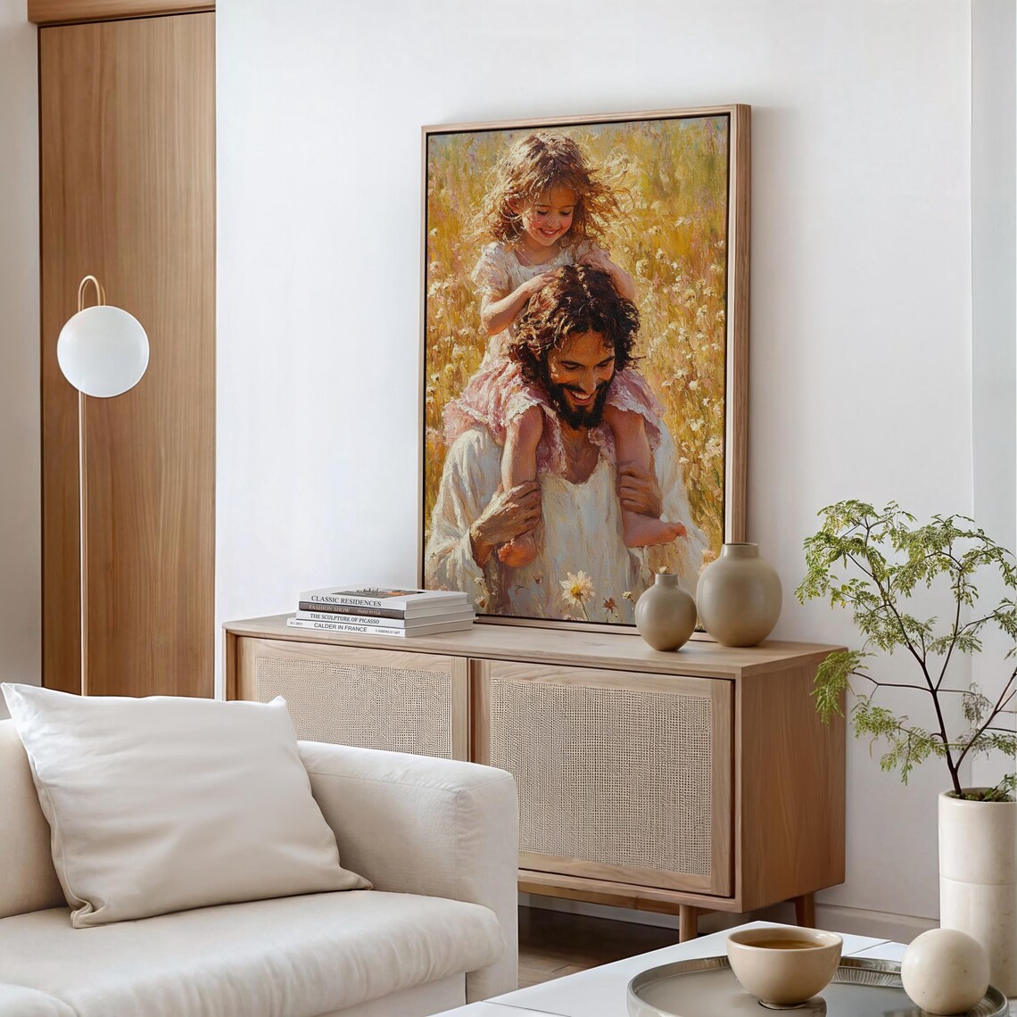 Jesus Carrying a Smiling Child on His Shoulders in a Flower Field Poster - Image 5