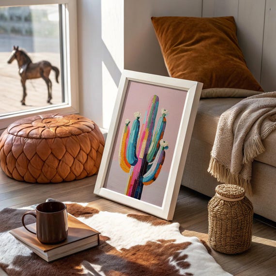 Colorful Abstract Cactus Desert Boho Wall Art