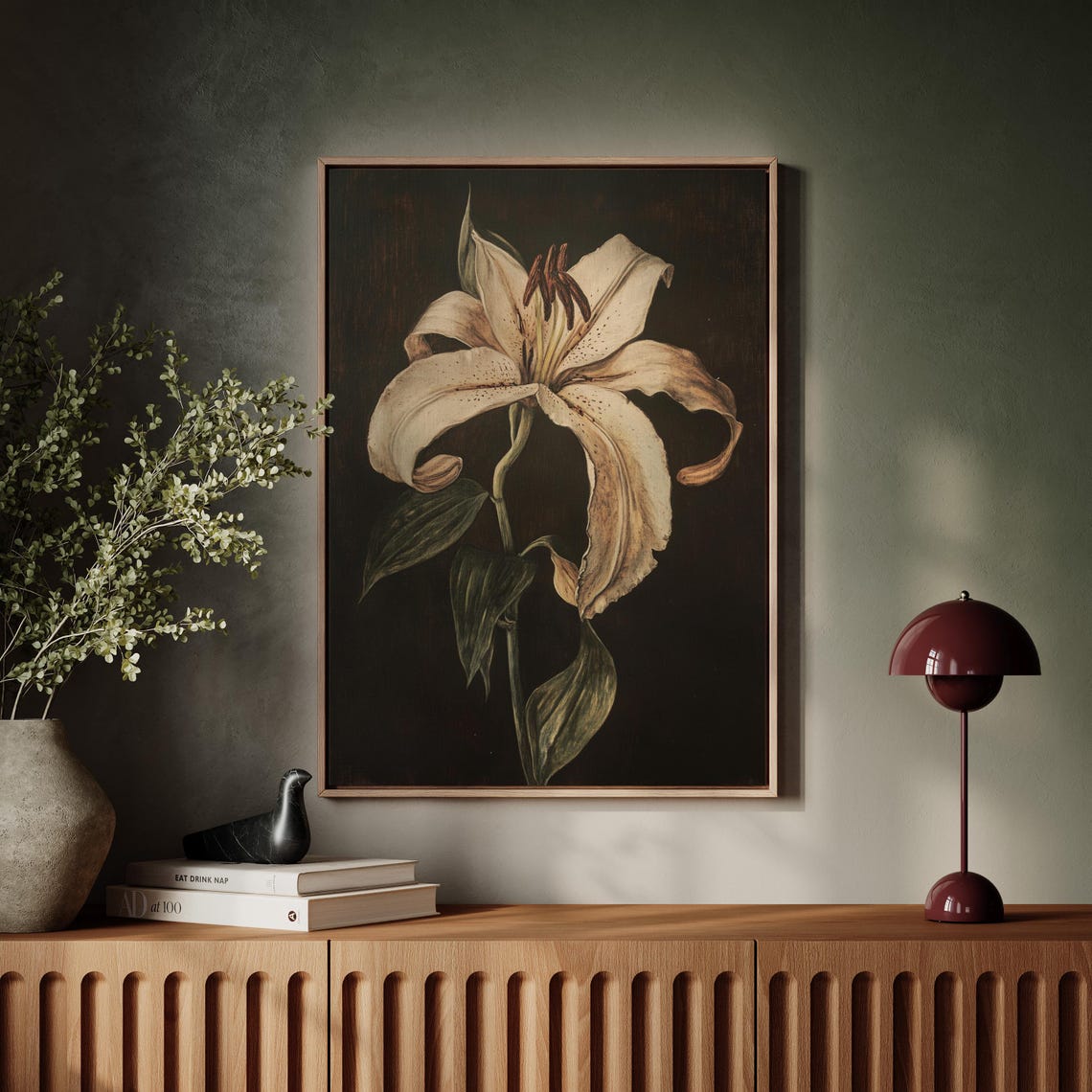 White Lily Vintage Floral Oil Painting - Image 3