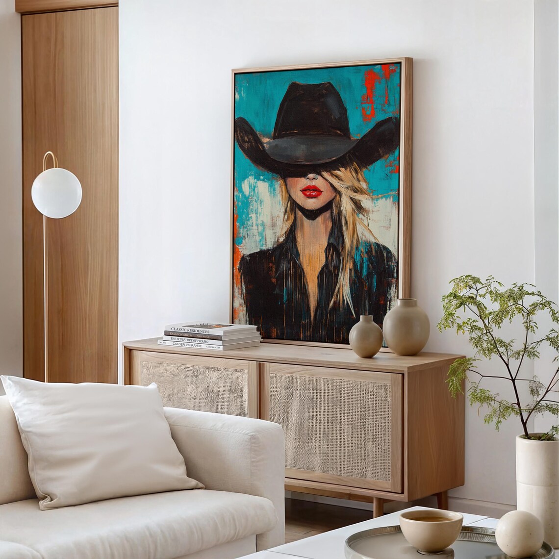 Modern Western Cowgirl Portrait, Abstract Art Print - Image 3