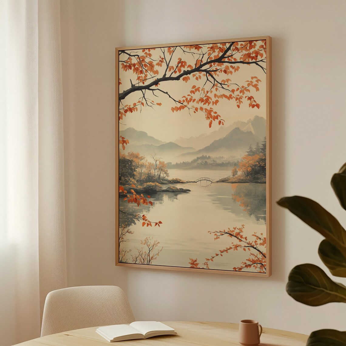 Autumn Lake Japanese Landscape Art Print, Zen Nature