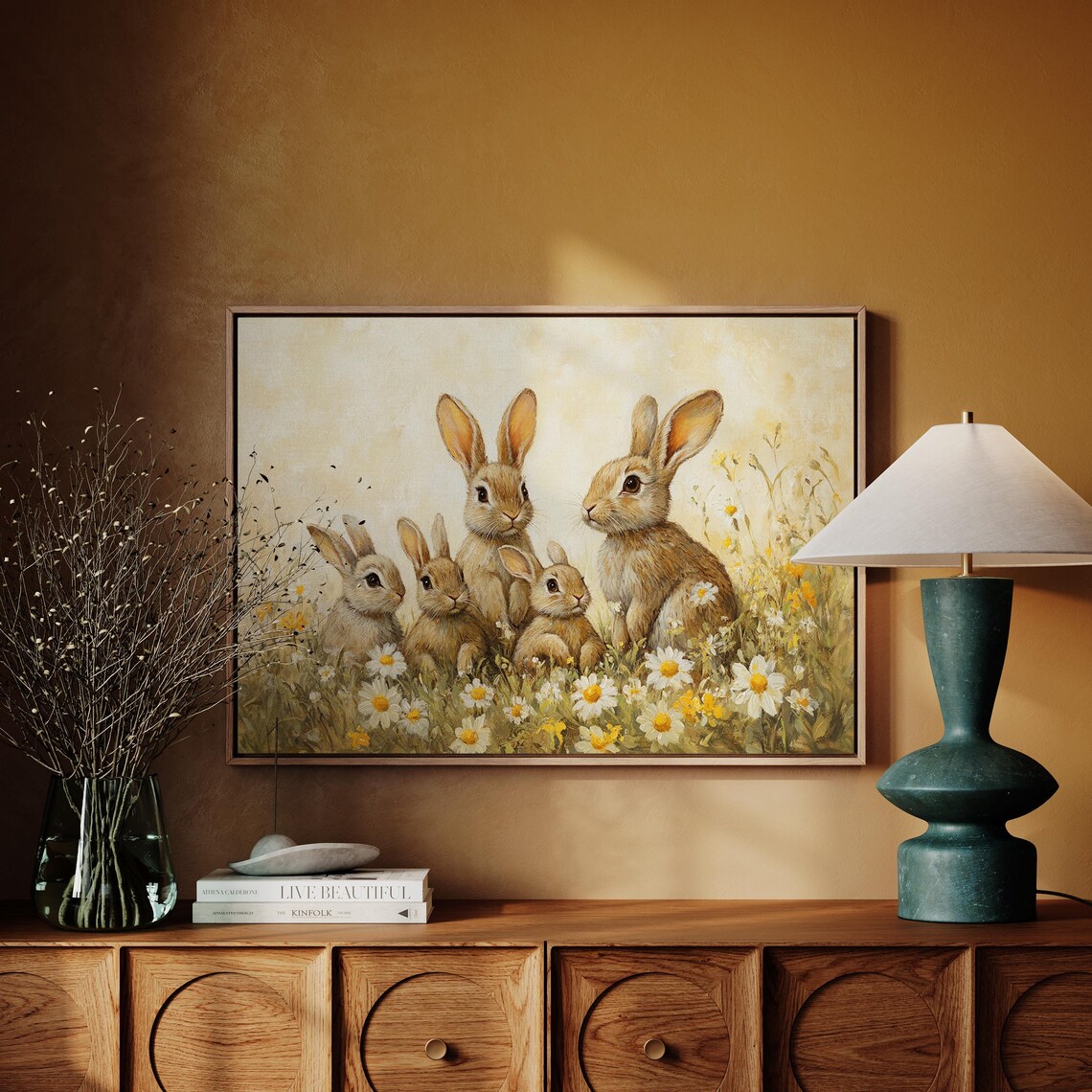 Adorable Rabbit Family Wildflower Meadow Art Print - Image 4