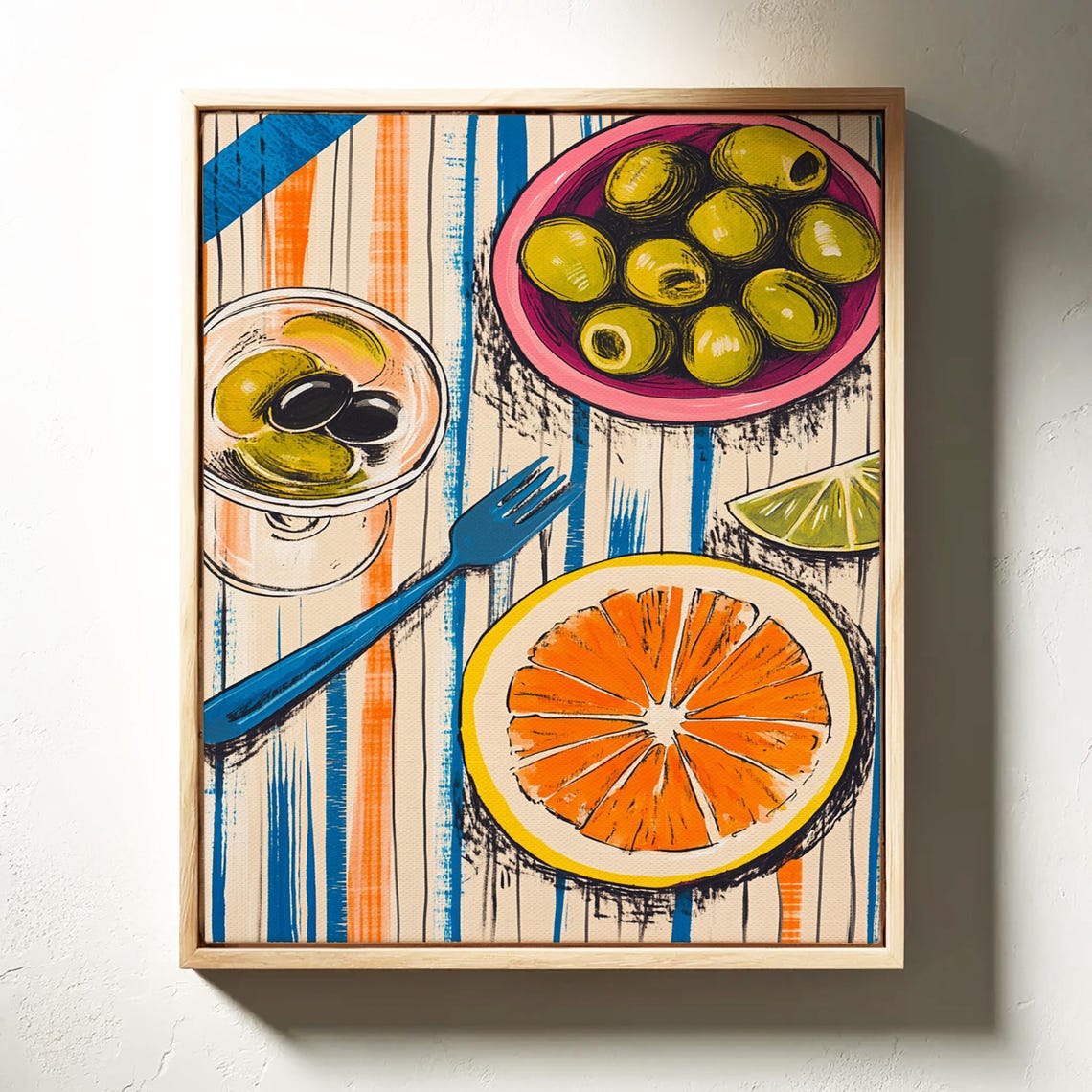 Citrus and Olives Tabletop Illustration Colorful Kitchen Poster