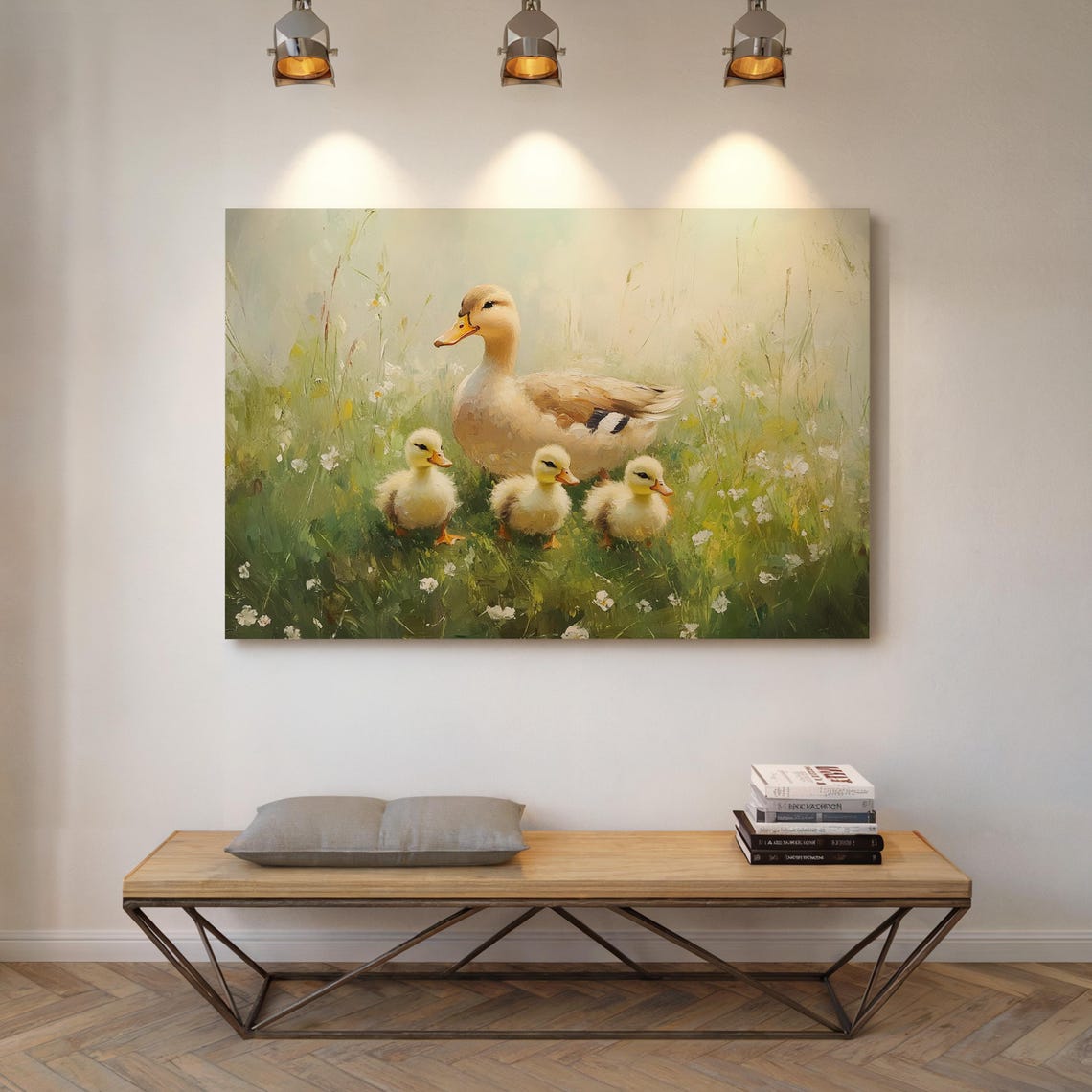 Mother Duck With Three Ducklings Daisy Meadow Rustic Wall Art - Image 5