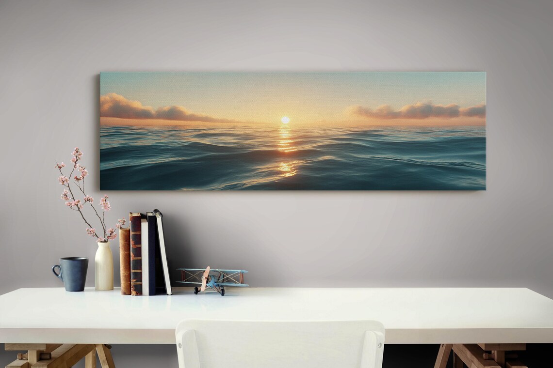 Tranquil Ocean Sunset, Coastal Sea Landscape Art Print - Image 3