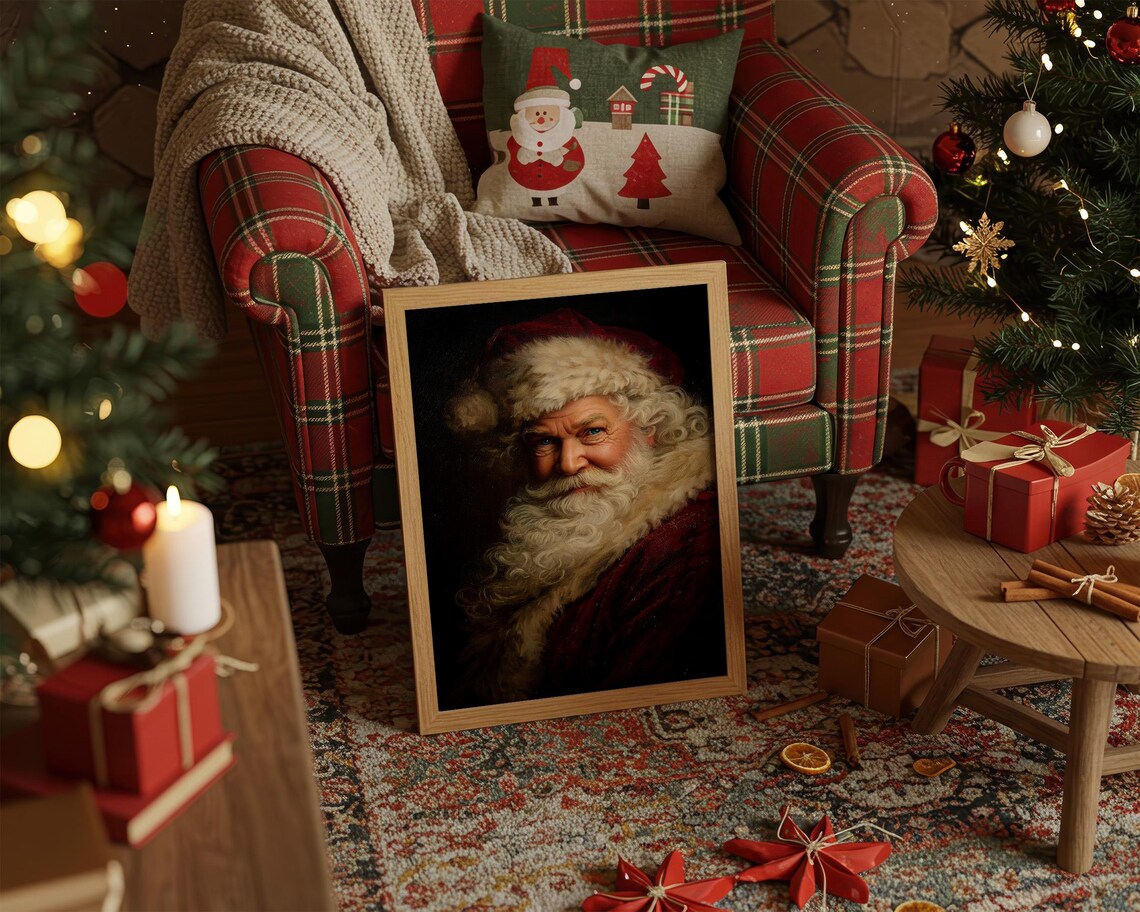 Classic Santa Claus Portrait Twinkling Eyes Vintage Holiday Poster