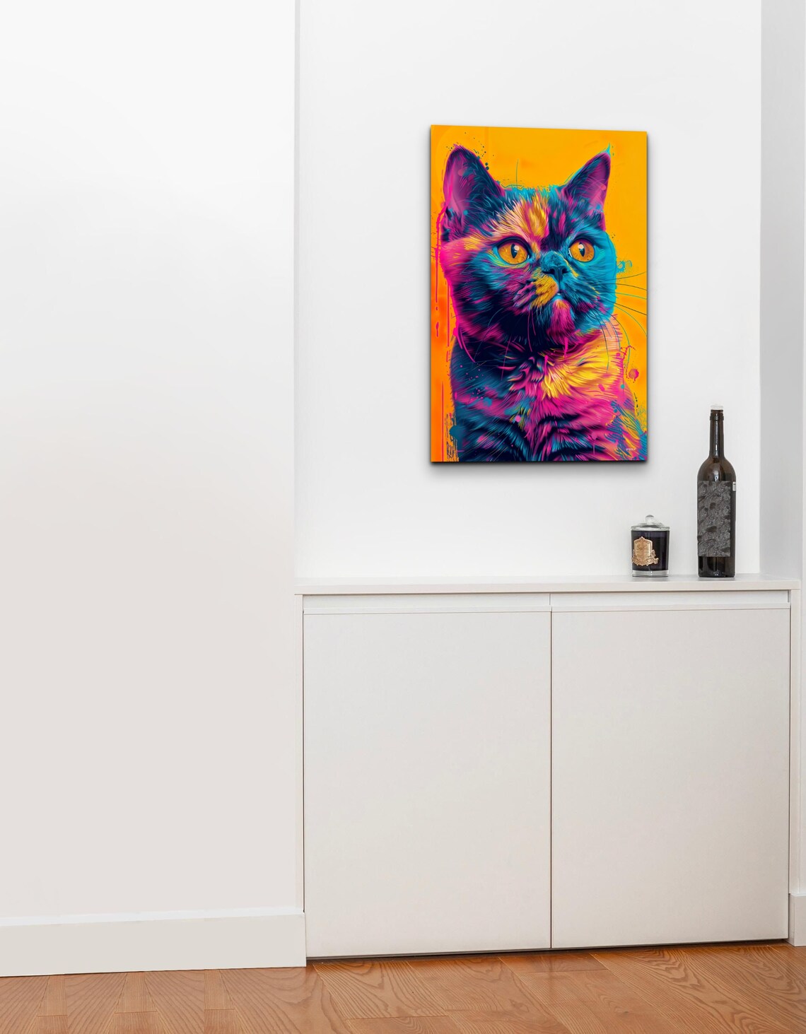 Colorful Cat Portrait on Bright Yellow Pop Art Background Wall Art - Image 6