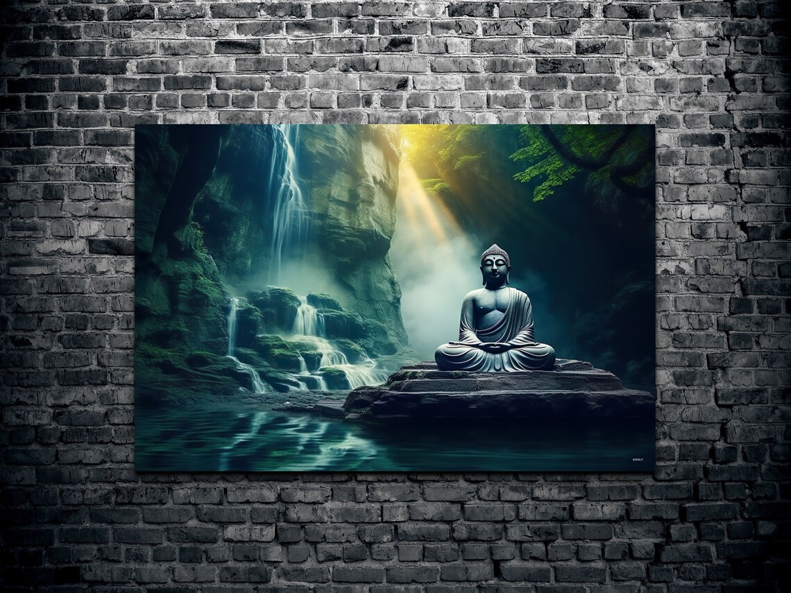 Zen Buddha Waterfall Yoga Studio Wall Art Print - Image 2