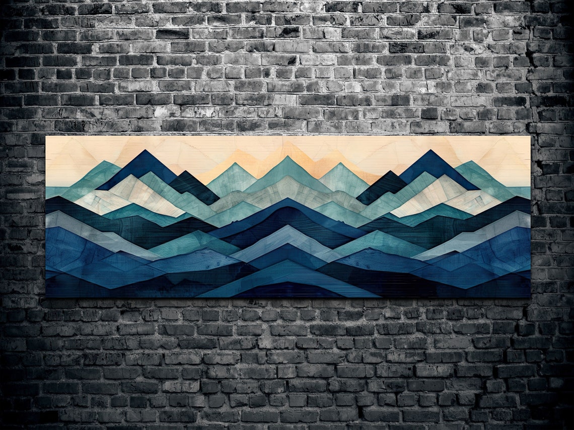 Navy Blue Geometric Mountain Range Minimalist Abstract Art Poster - Image 2