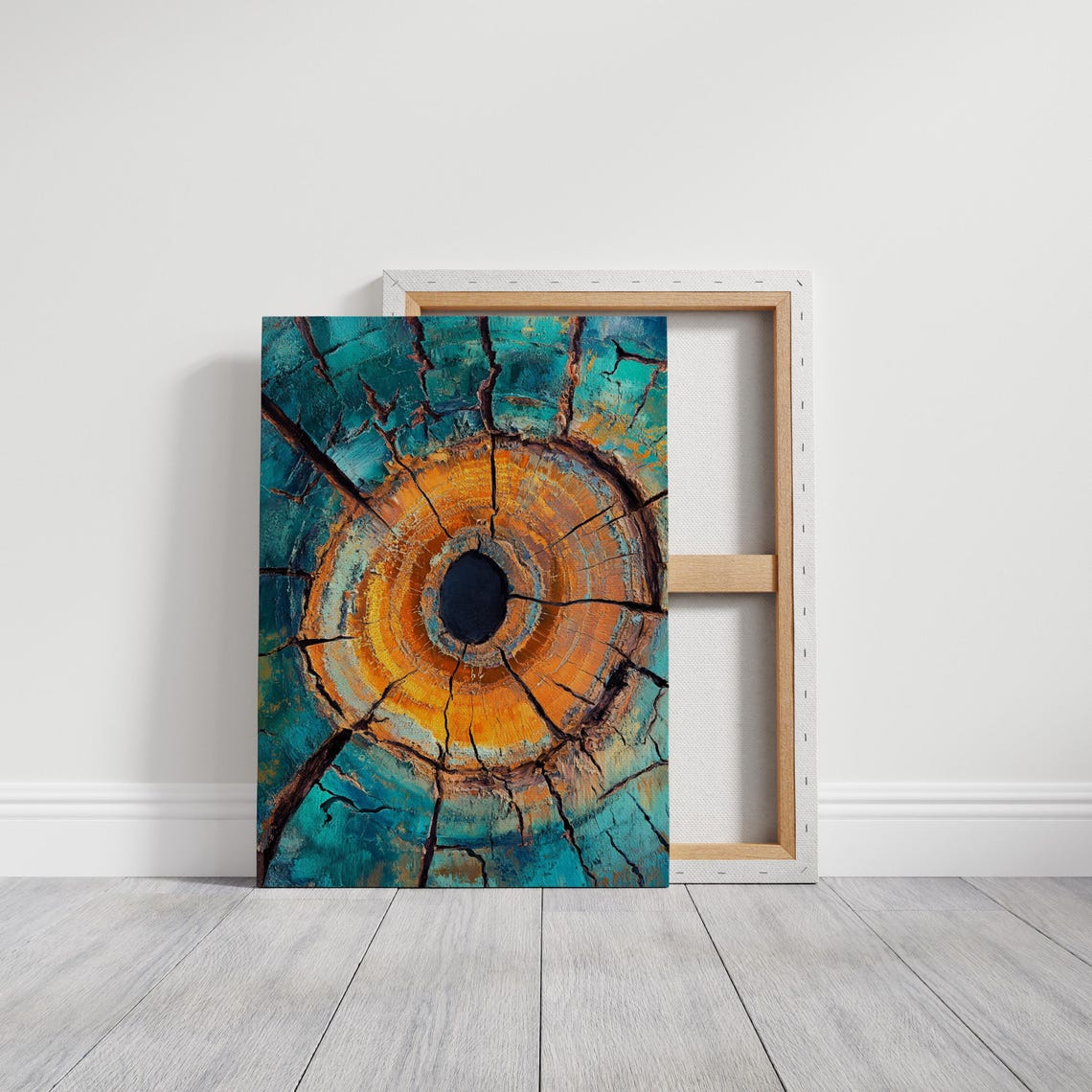 Cracked Teal Abstract Tree Ring Golden Glow Center Botanical Poster - Image 6