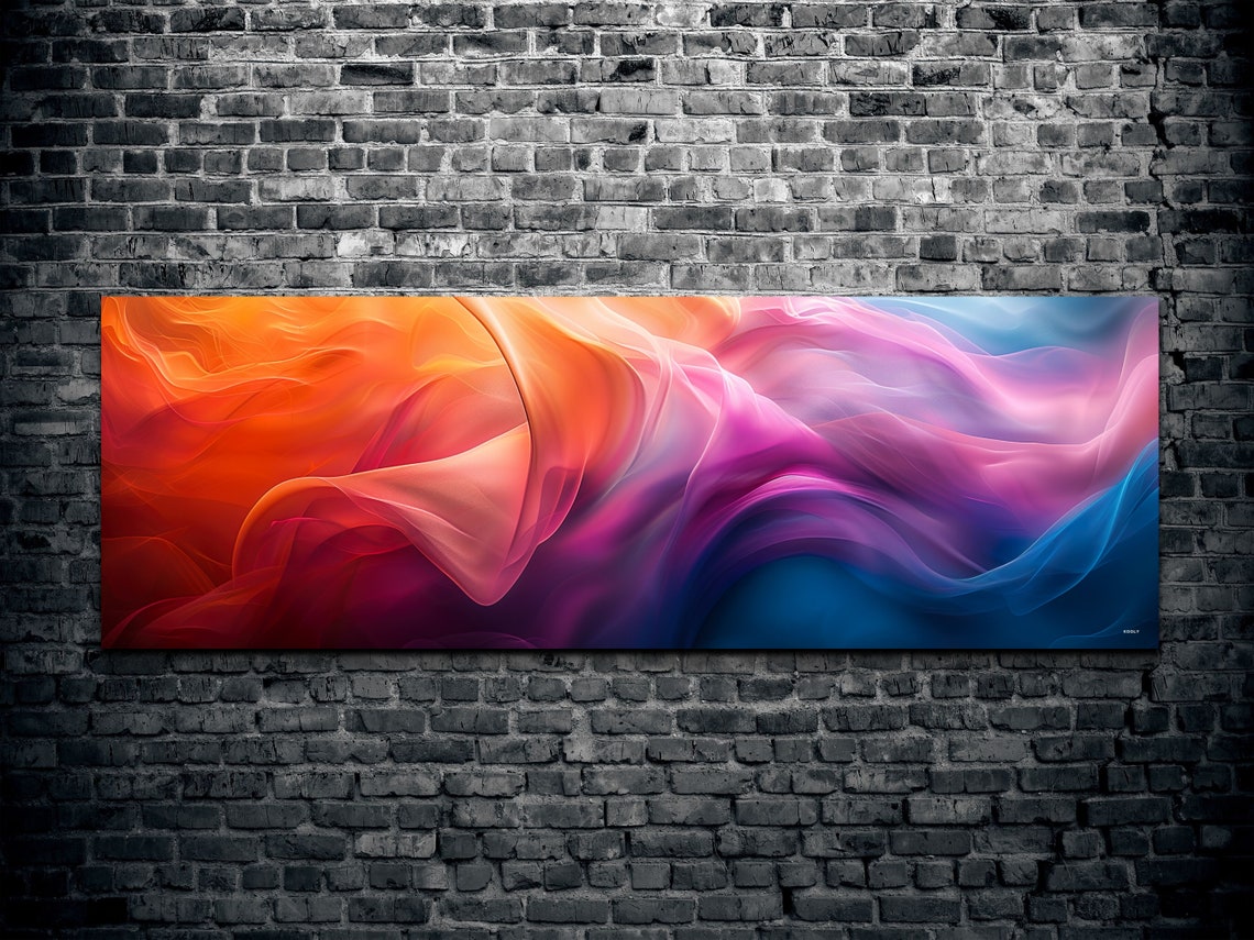 Silky Abstract Wave Orange Pink Blue Flowing Smoke Art Poster - Image 2