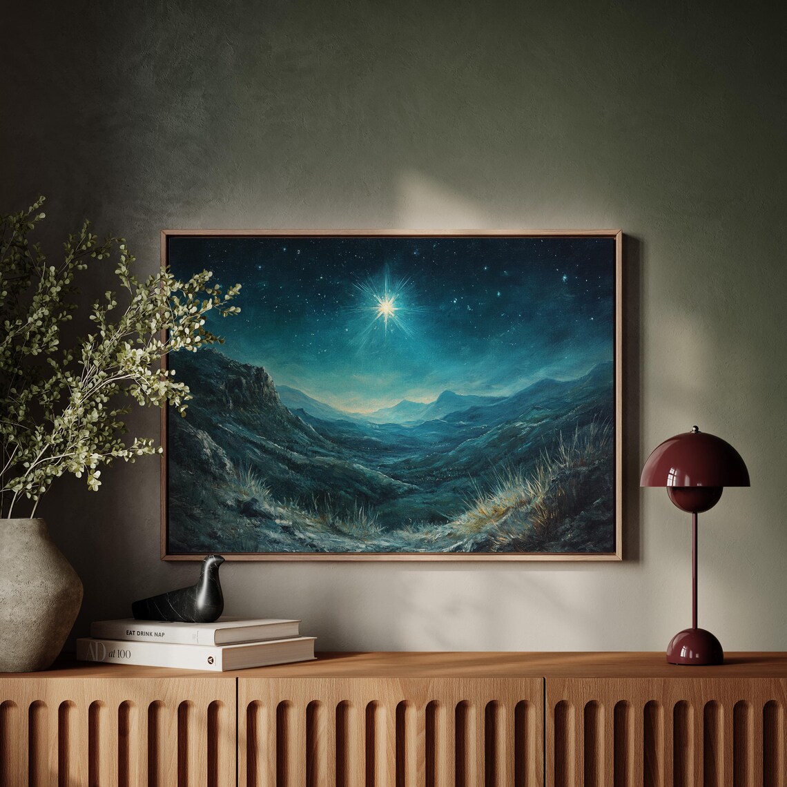 Star Of Bethlehem Over Tranquil Mountain Valley Art Print
