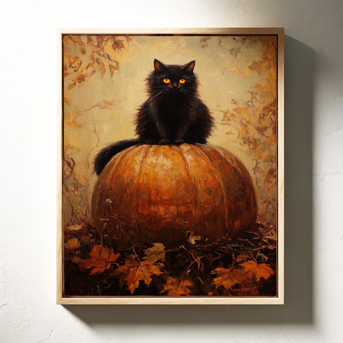 Black Cat On Pumpkin, Cozy Fall Halloween Art - Image 4
