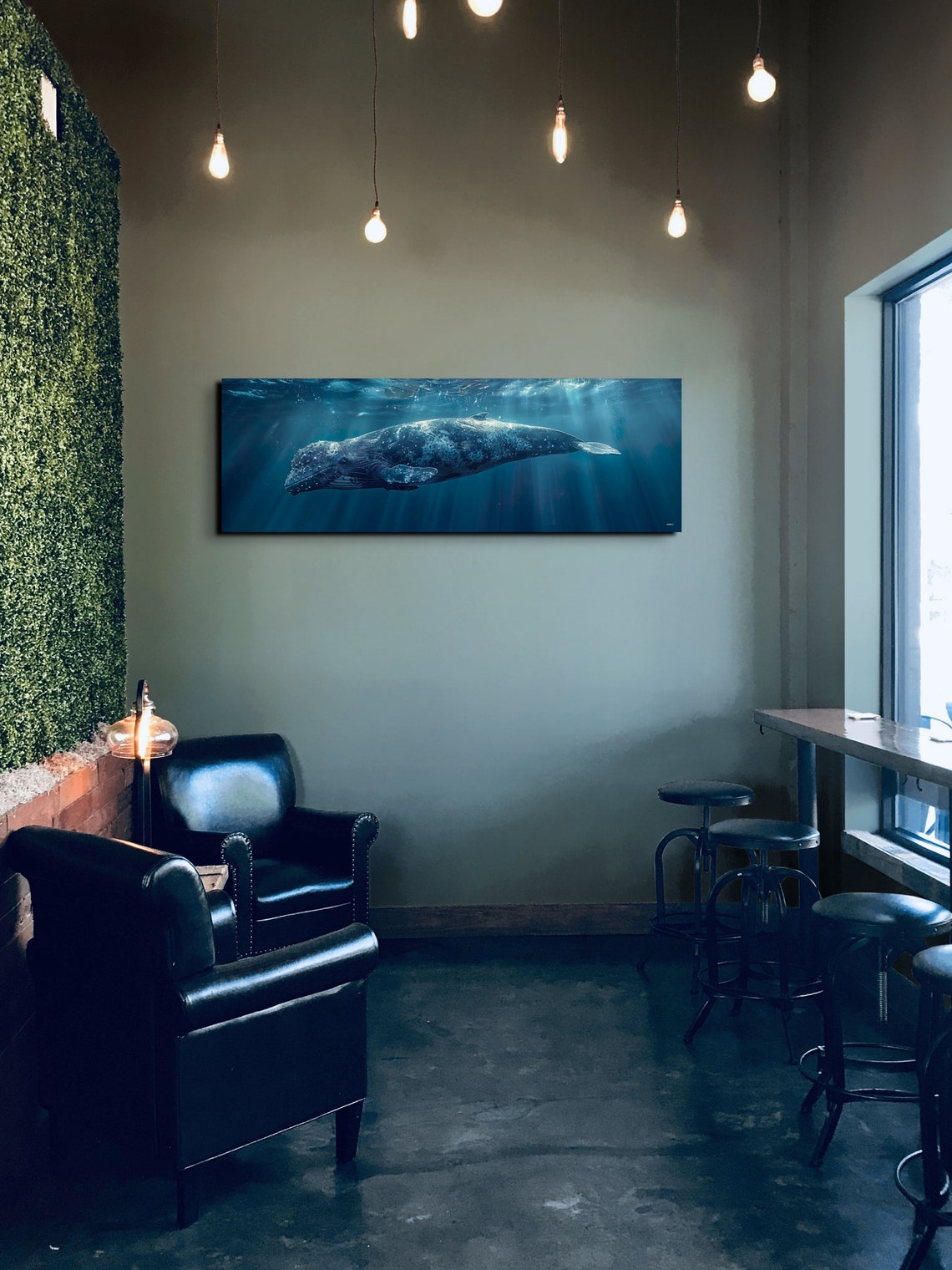 Humpback Whale Gliding Through Sunlit Deep Blue Ocean Panoramic Poster - Image 4