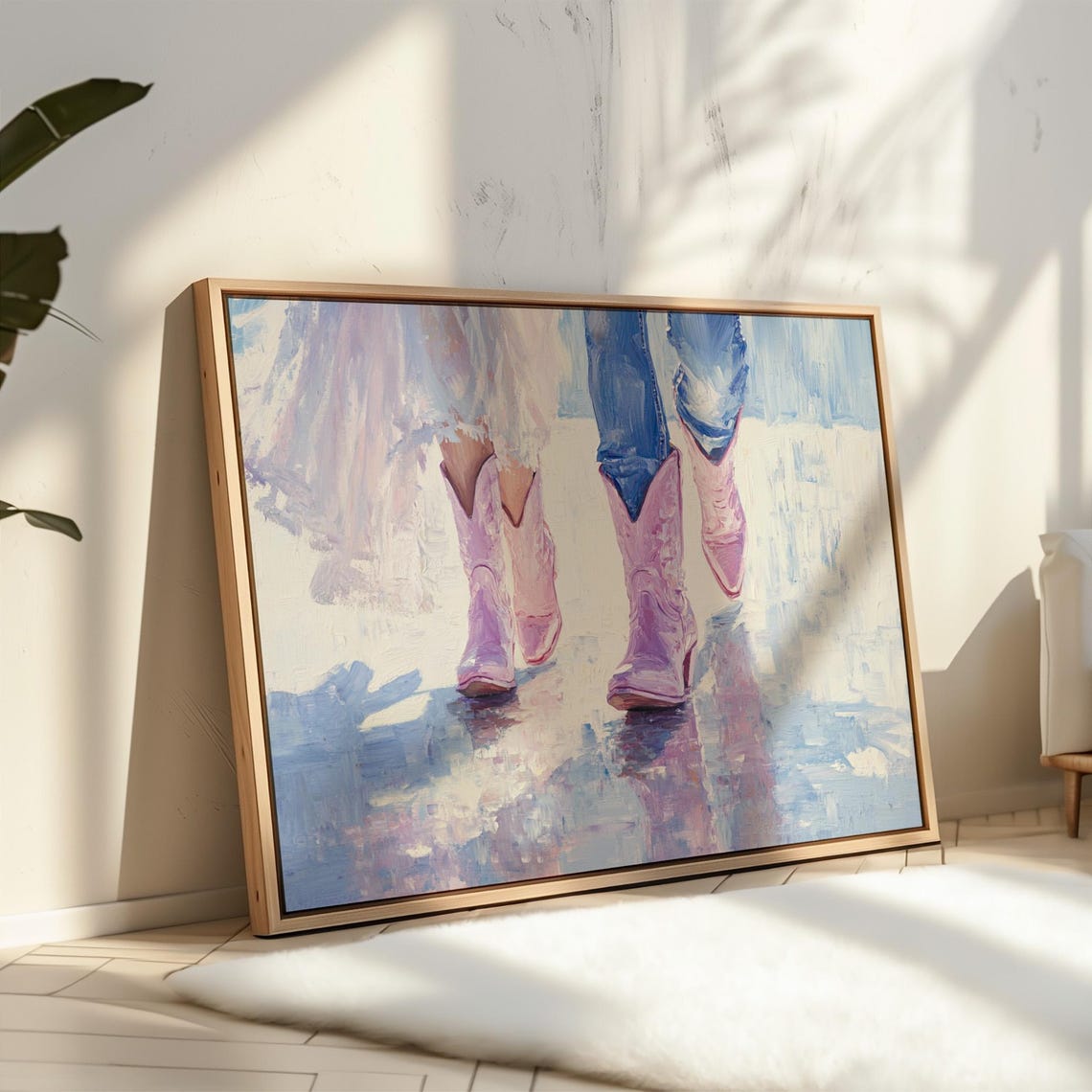 Pink Cowboy Boots On Wedding Day Rainy Stroll Painting Poster - Image 5