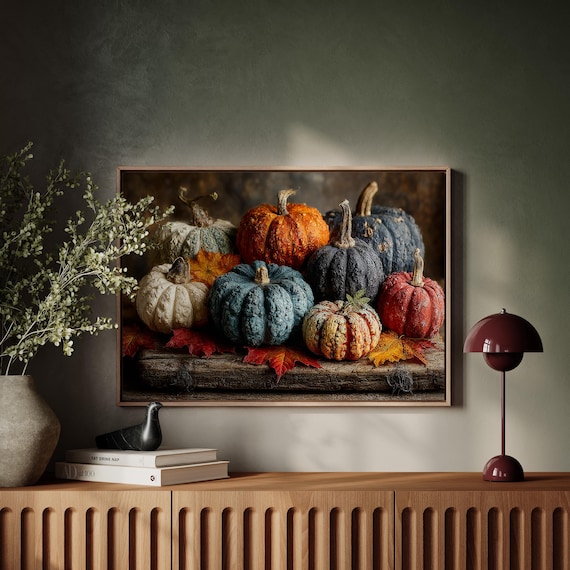 Colorful Textured Pumpkins and Gourds Rustic Autumn Harvest Poster