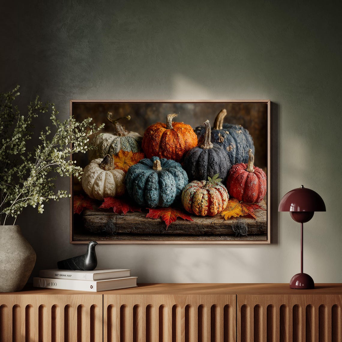Colorful Textured Pumpkins and Gourds Rustic Autumn Harvest Poster