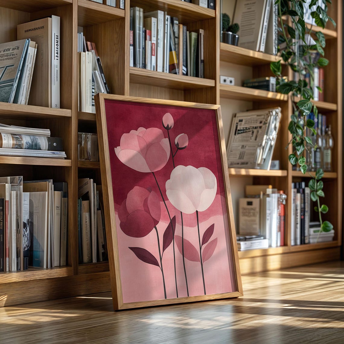 Blush Pink Floral Canvas Art Minimal Botanical Wall Decor