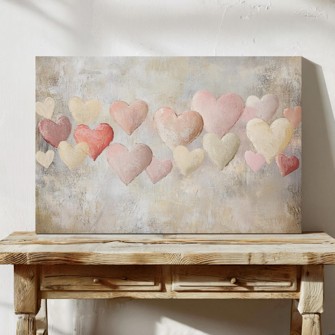 Pastel Hearts Row Soft Neutral Vintage Romantic Wall Art Poster - Image 4