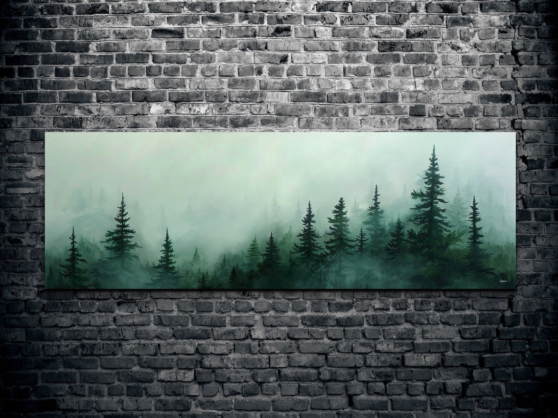 Foggy Pine Treeline Fading Into Soft Morning Mist Panoramic Poster - Image 2