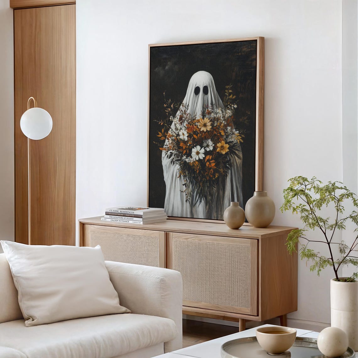 Spooky Ghost With Floral Bouquet Rustic Autumn Halloween Art Poster - Image 4