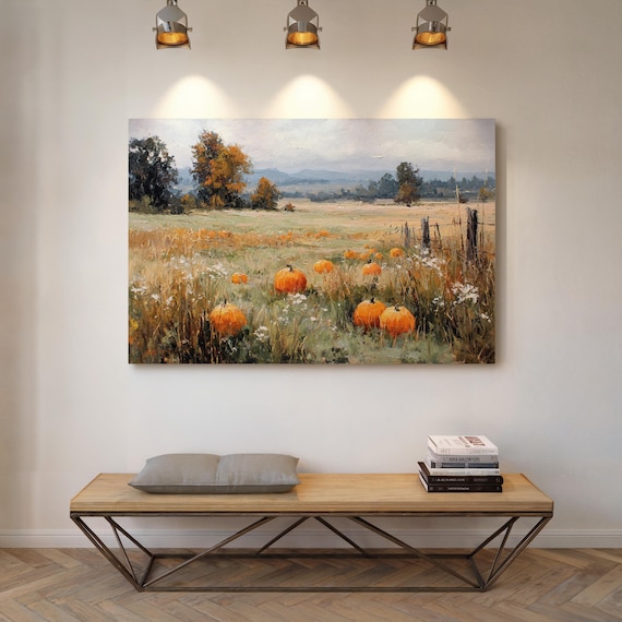 Pumpkin Field At Harvest Time Rustic Autumn Countryside Poster