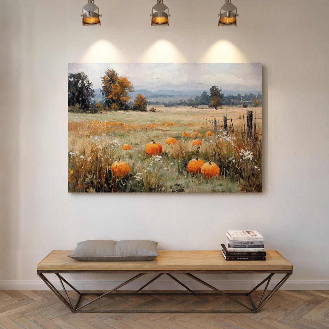 Pumpkin Field At Harvest Time Rustic Autumn Countryside Poster