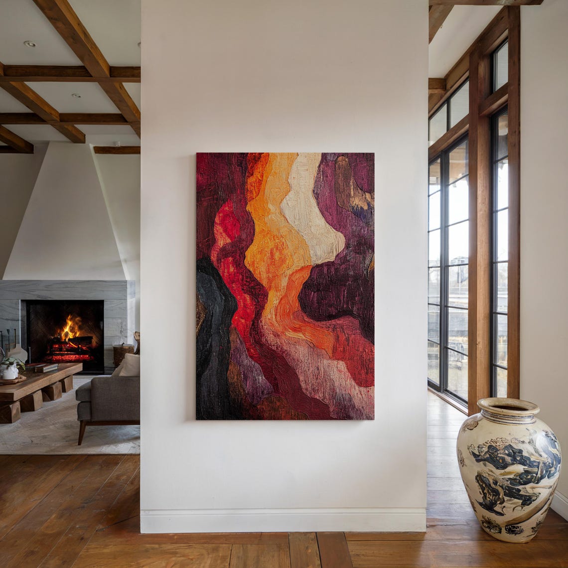 Abstract Textured Art Bold Earthy Fiery Red Orange Waves Modern Poster - Image 5