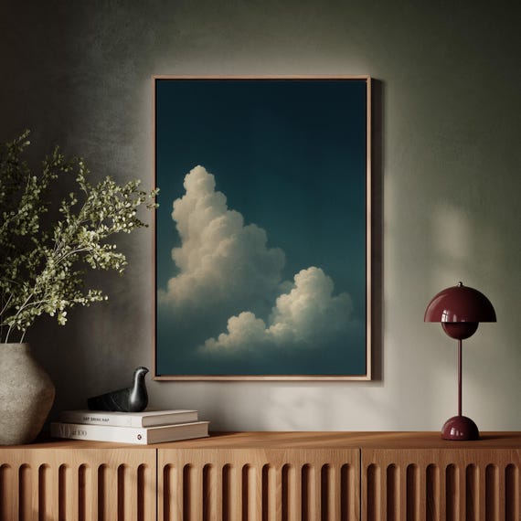 Minimalist Cloudscape Canvas Wall Art Soft Towering Clouds On Teal Sky Dreamy Atmospheric Print For Modern Neutral Decor