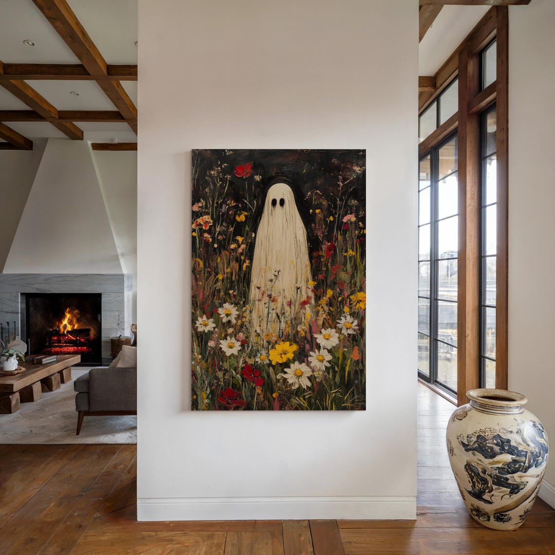 Gentle Sheet Ghost Among Bright Wildflowers in a Meadow Poster - Image 3