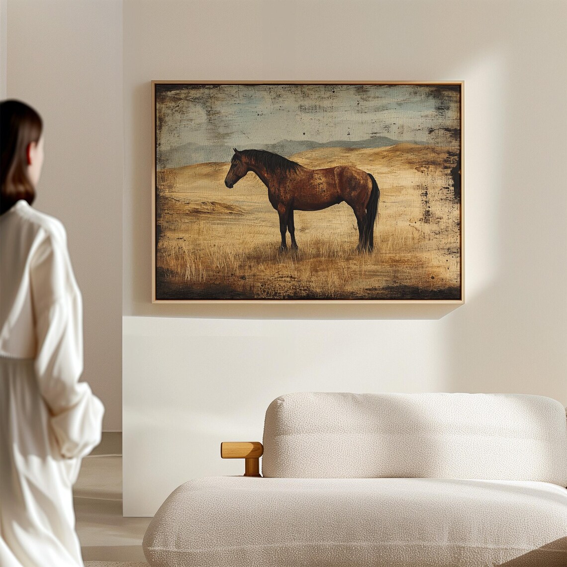 Distressed Vintage Painting of a Wild Horse on the Ranch Poster - Image 3