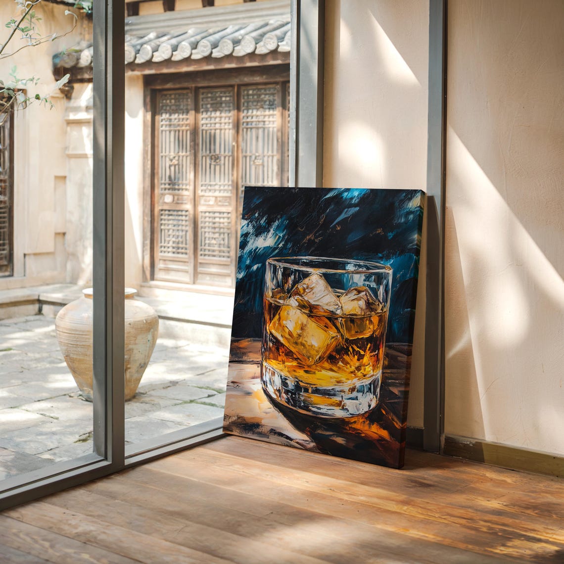 Whiskey Glass on the Rocks Moody Oil Painting Bar Wall Poster - Image 7