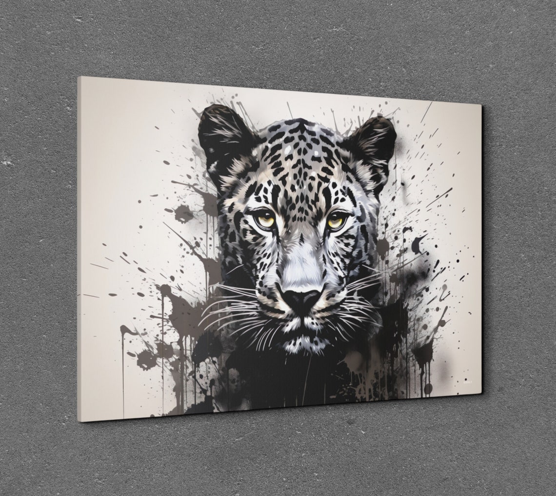 Leopard Portrait in Dramatic Black and White Splash Paint Style Poster - Image 7