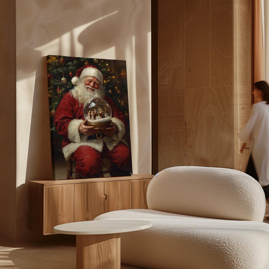 Santa Claus Gazing At Nativity Snow Globe Vintage Christmas Art Poster - Image 7