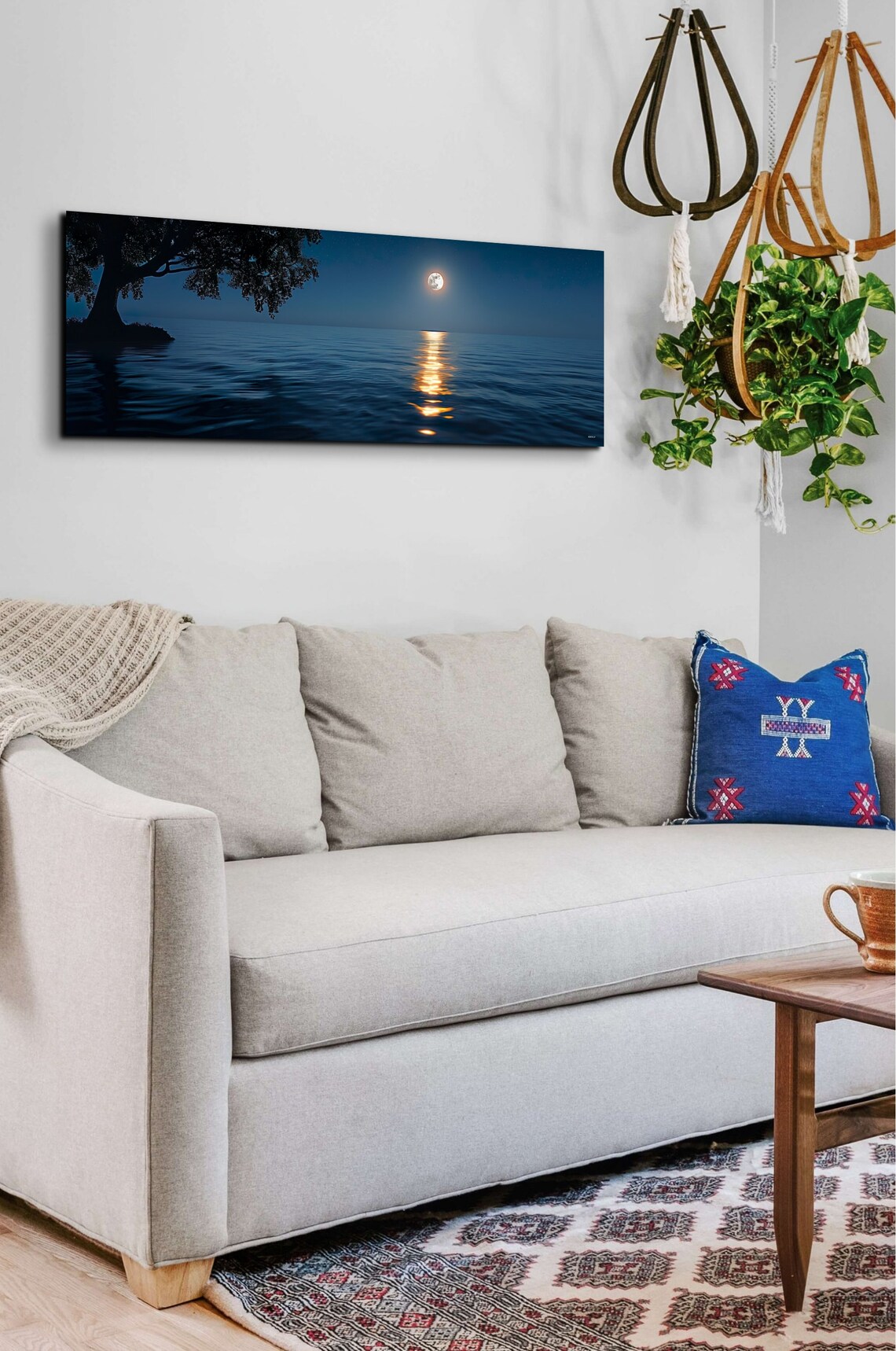 Full Moon Over the Ocean With Golden Water Reflection Panoramic Wall Art - Image 6