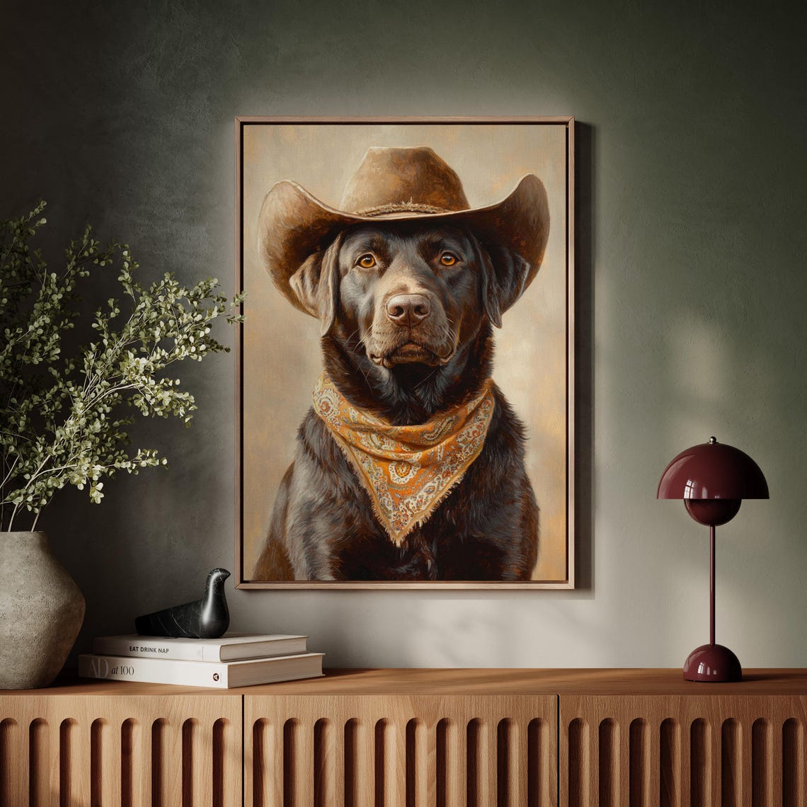 Chocolate Lab Cowboy Orange Bandana Rustic Western Dog Poster - Image 4