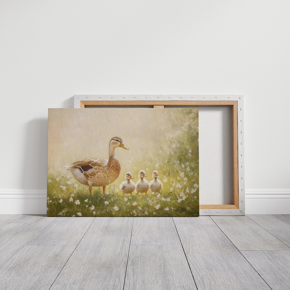 Mother Duck and Ducklings, Rustic Farmhouse Meadow Art Print - Image 3