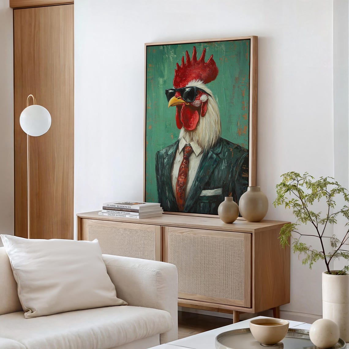 Rooster Wearing Sunglasses and Suit with Red Tie Funny Animal Poster - Image 5