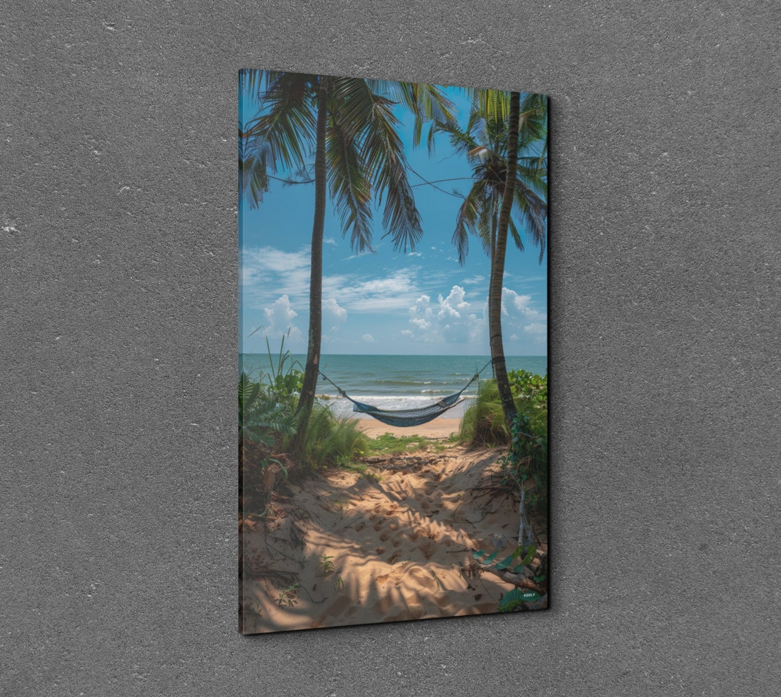 Tropical Beach Hammock Between Palm Trees Sunny Ocean View Poster - Image 7