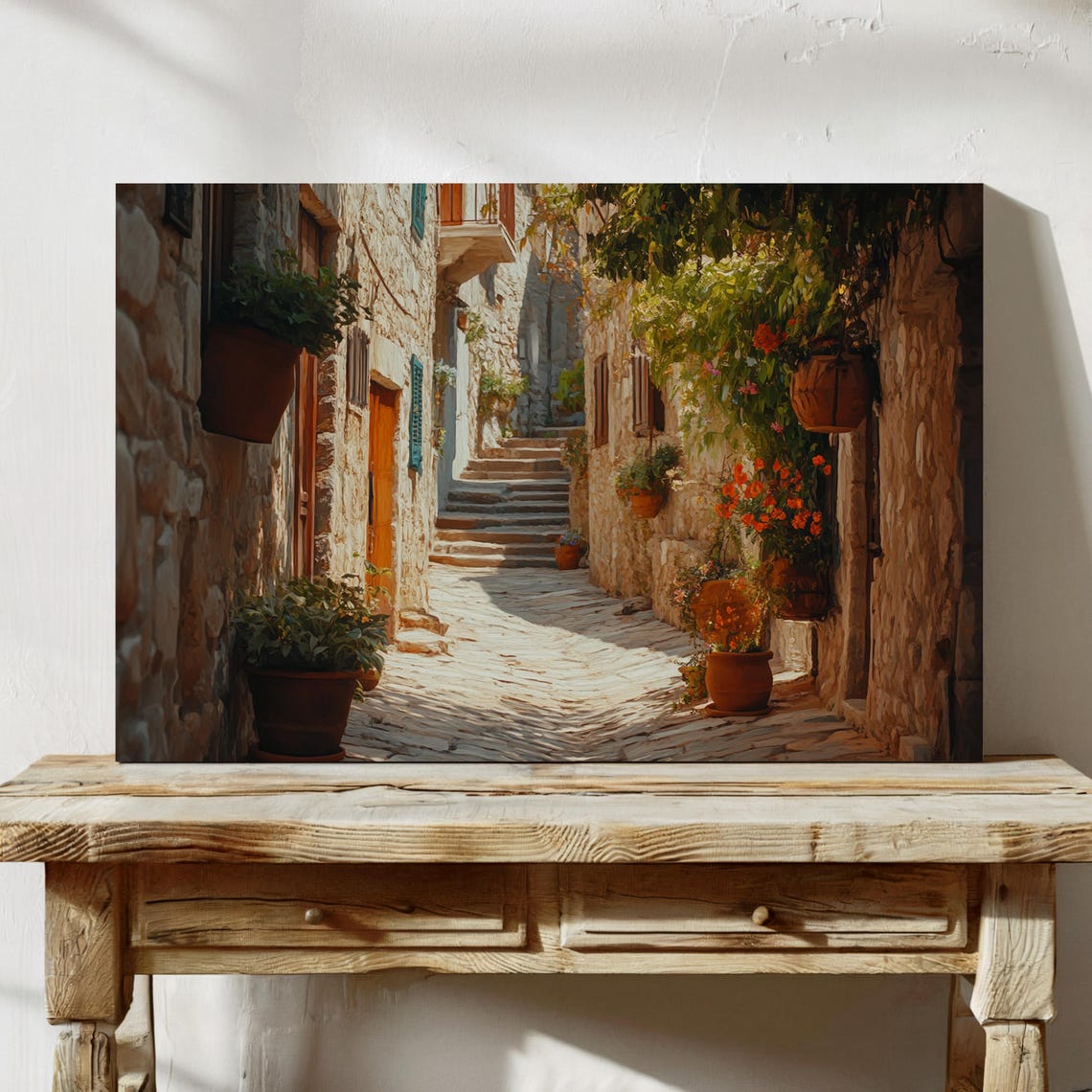 Mediterranean Stone Alleyway Steps Floral Village Street Poster - Image 4