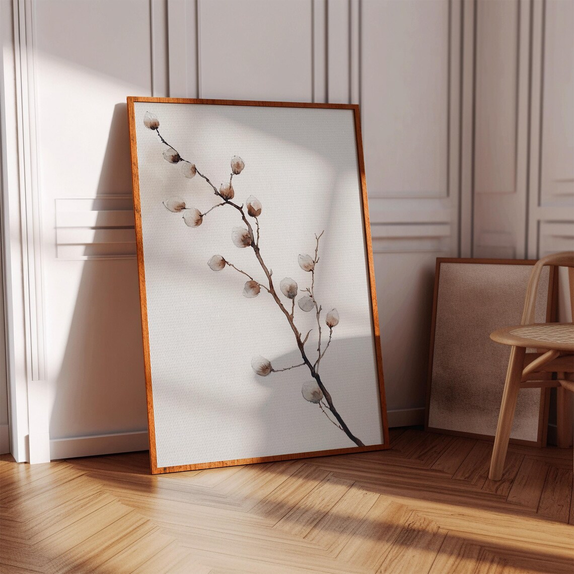 Cotton Blossom Watercolor, Minimalist Botanical Illustration