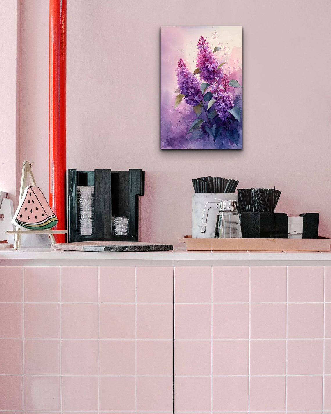 Dreamy Pink Lilac Branch Watercolor Spring Blossom Floral Poster - Image 7