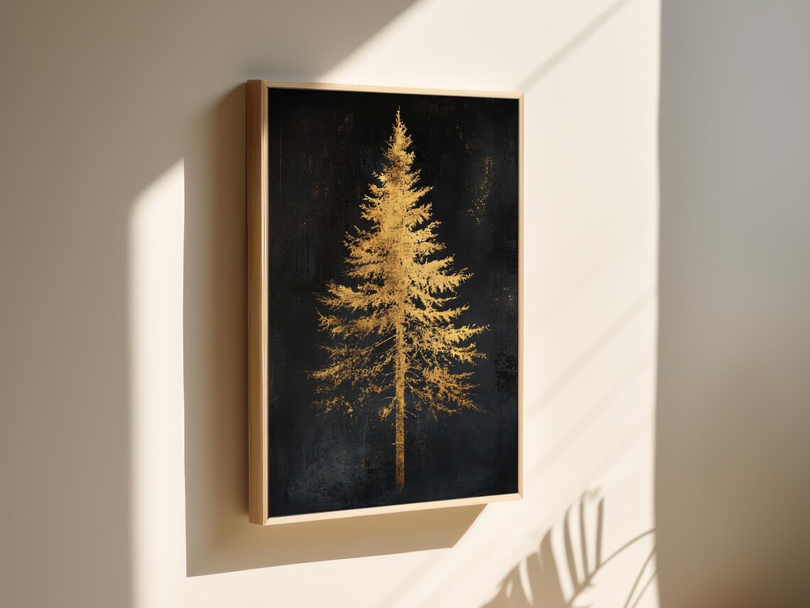 Elegant Golden Pine Tree Art Minimalist Forest Wall Decor Black And Gold Nature Inspired Artwork For Modern Interiors - Image 3